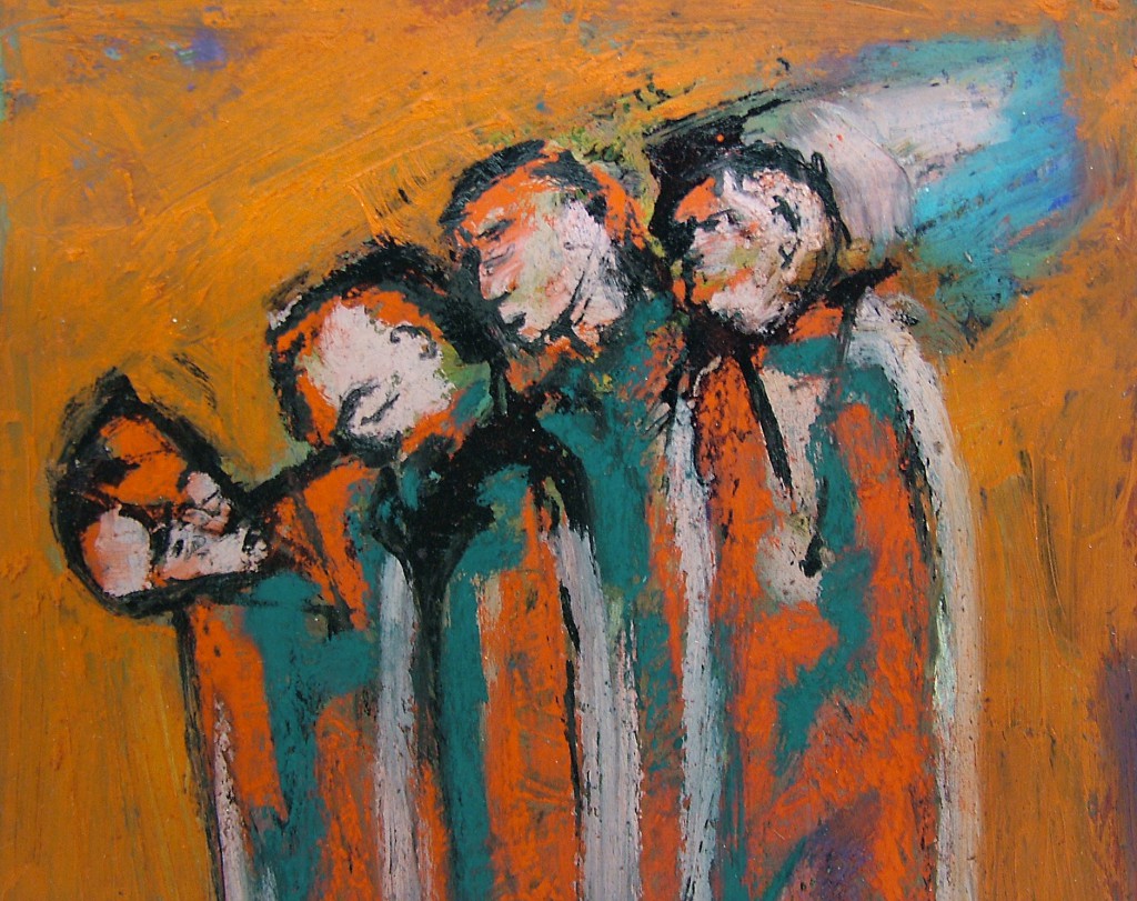 4 Travellers by Ricky Romain ( 2006. oil ink and pastel on paper. Private Collection)