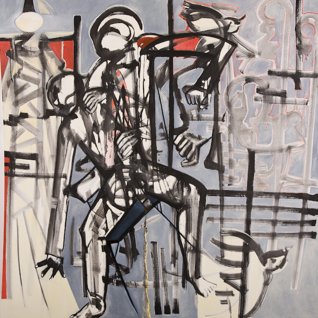 Interrogation by Ricky Romain (2005 oil on canvas 178cm x 176cm £5000)