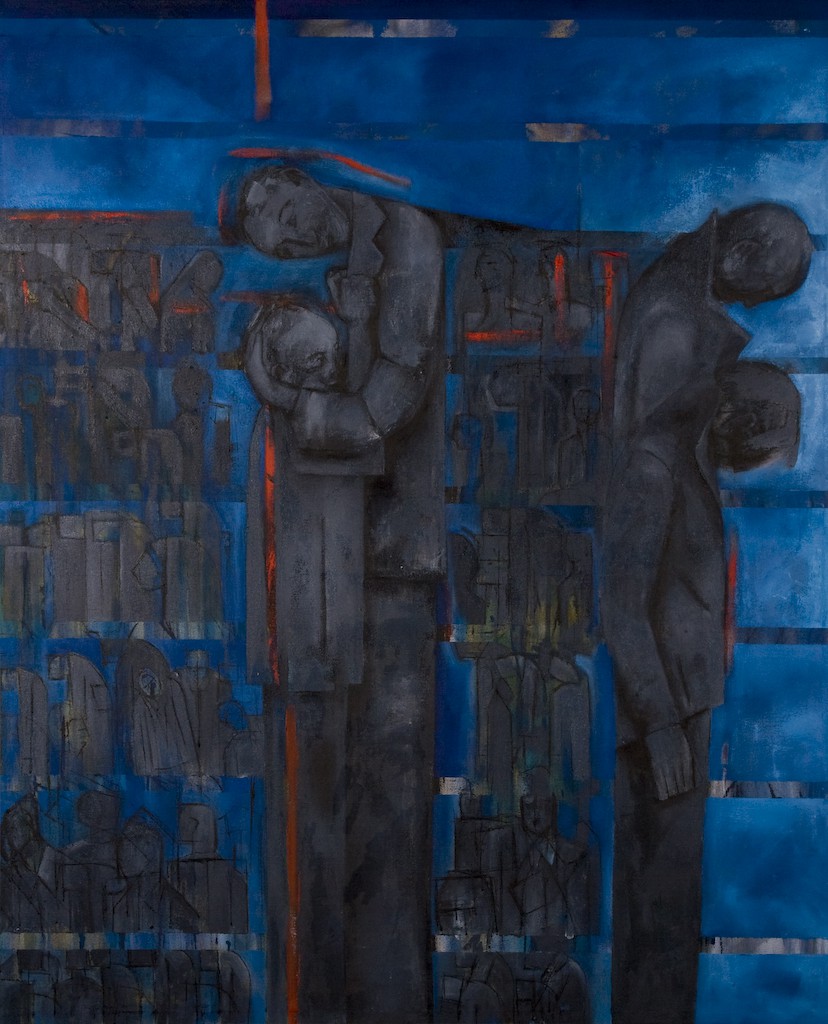 Gathered and Displaced by Ricky Romain. (2008/9 oil on canvas 148cm x 118cm £4500