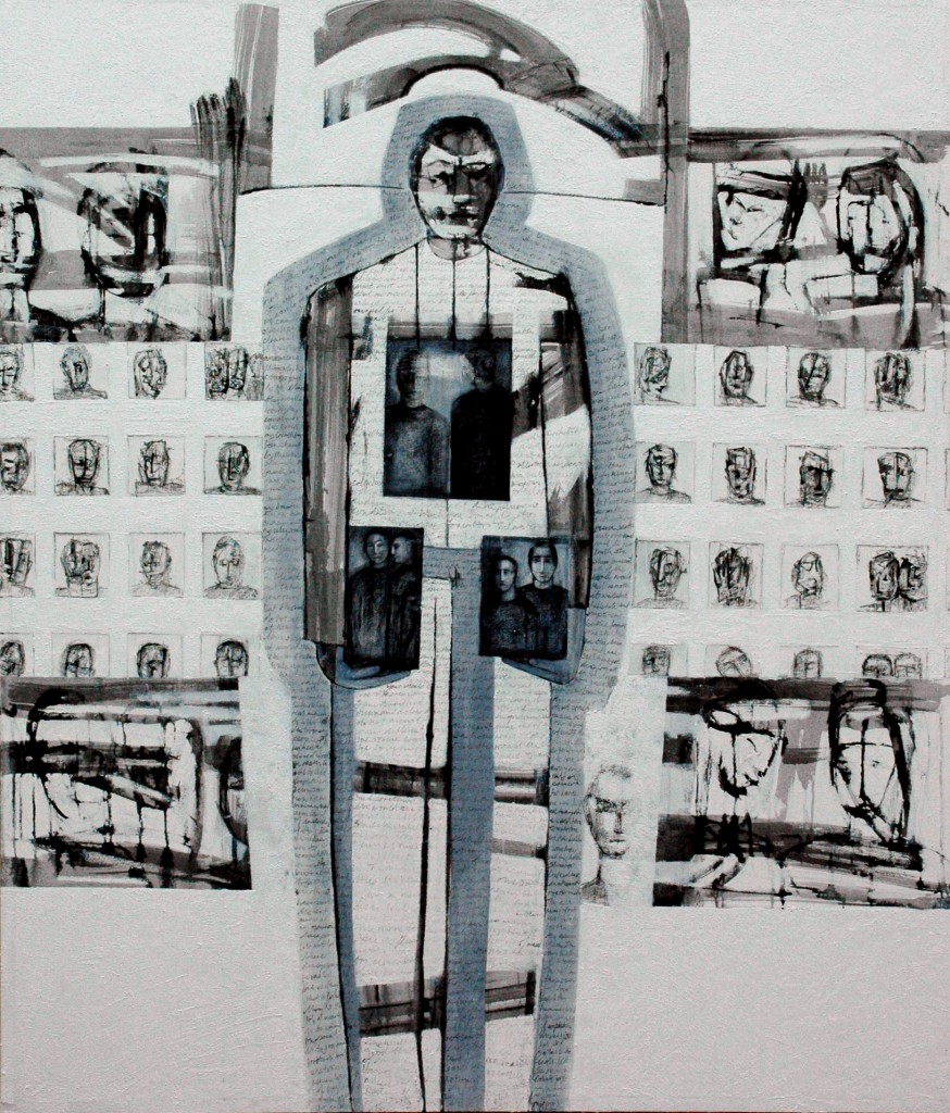 Manifesto for the Disappeared by Ricky Romain (2012 oil and Indian Ink on canvas. 160cm x 136cm £3000) 